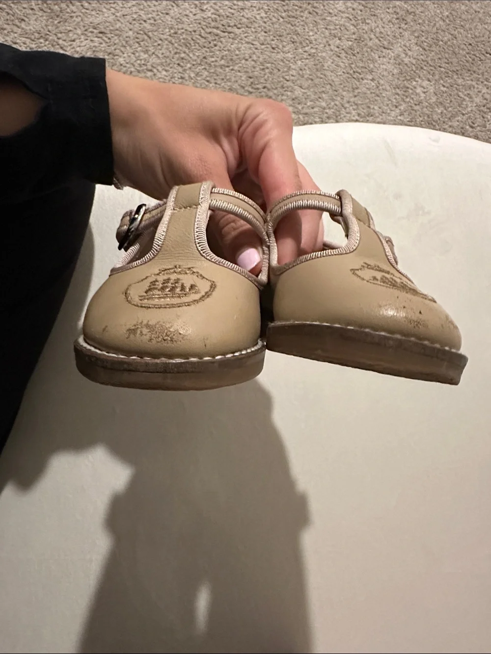 Kids Tan T-Strap Mary Jane Dress Shoes